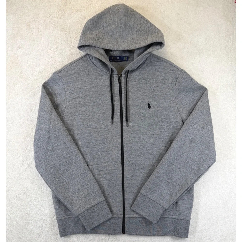Polo Ralph Lauren Mens Full Zip Hoodie Gray Heather Black Pony Logo Size Large